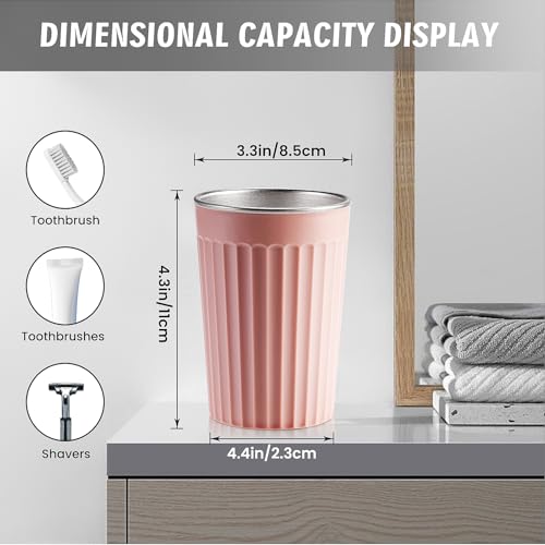 Toothbrush Cup for Bathroom-12oz Unbreakable Stainless Steel Bathroom Cup,Easy to Clean Toothbrush Mouthwash Cup, Reusable Bathroom Tumbler Cups for Home/School/Office(3" x 4.5") (Pink) - color: Pink