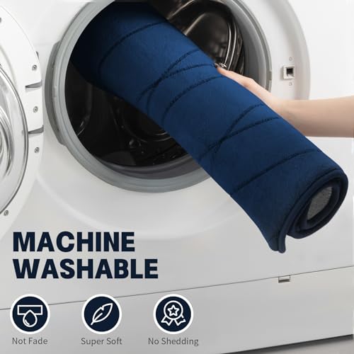 YIHOUSE Bathroom Rugs Set 2 Piece, Memory Foam Bath Mat Navy Blue | U Shaped+Small Mat, Ultra Soft, Absorbent, Non-Slip, Machine Washable, for Bathroom, Sink and Toilet - color: Dark Blue, size: 2' x 1'5" (Rectangular)