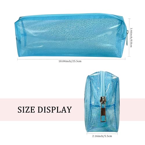 Waterproof Makeup Bag,10 x 3.5x 2 inch Blue TPU Travel Toiletry Bag with Handle for Women & Men, Portable Cosmetic Pouch for Gym Swim Beach (A250030-524-6) - color: Sky Blue