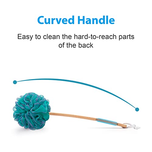 AmazerBath Shower Sponge Loofah Back Scrubber, PE Soft Mesh Loofah Body Scrubber with Long Wooden Handle, Bath Sponge for Men Women (Green) - style: Green