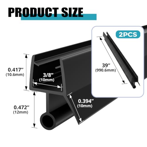 2 PCS 39" Black Shower Door Bottom Seal, 3/8" Shower Door Sweep for 10mm Glass,Frameless Glass Door Seal Strip to Seal 11mm Gap,Stop Shower Leaks and Create a Water Barrier - color: i-BLACK, size: 2pcs for 3/8" glass