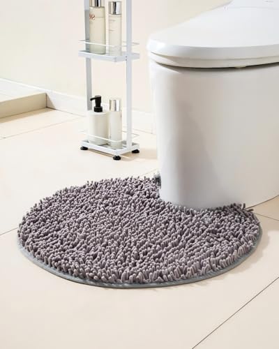 Soft Shaggy Round Toilet Rug U Shaped for Bathroom, Excellent Absorbent Contour Toilet Mat Machine Washable, Non-Slip Microfiber Chenille Bathroom Rugs 24" Light Grey - color: Light Grey