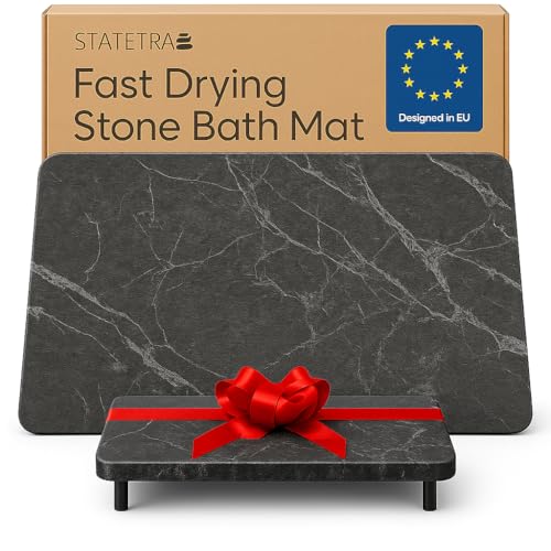 Stone Bath Mats for Bathroom - Diatomaceous Earth Bath Mat, Quick-Dry Bath Stone Mat & Large/Small Stone Shower Mat, Anti-Slip 100% Natural Stone Bathmat, 2 Stone Mats (Black Marble) - color: Black Marble