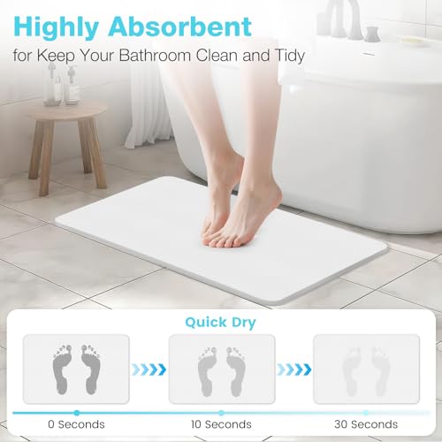 Diatomite Stone Bath Mat, Premium Non-Slip Natural Diatomaceous Earth Bathtub Quick Drying Mats for Bathroom Floor (23.6" x 15.4" White) - color: White, size: 23.6" x 15.4"