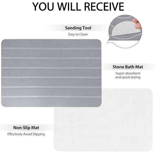 Absorbent Stone Bath Mat, Diatomaceous Earth Shower Mats, Non-Slip Water Absorbing Diatomite Stone Mat for Bathroom Floor, Quick-Drying Easy to Clean (23" x 16" Gray) - color: Line-grey