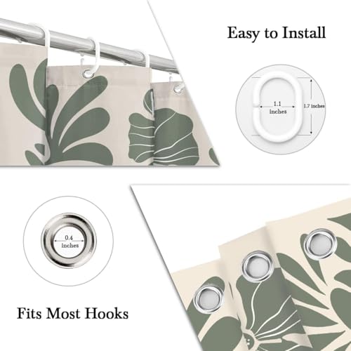 Stall Shower Curtain 36x72 inch, Sage Green Boho Floral Design Bathroom Decor, Narrow Small Size for Single Walk-in, Polyester Fabric with 7 Hooks - color: Green, size: 36"W x 72"L (Pack of 1)