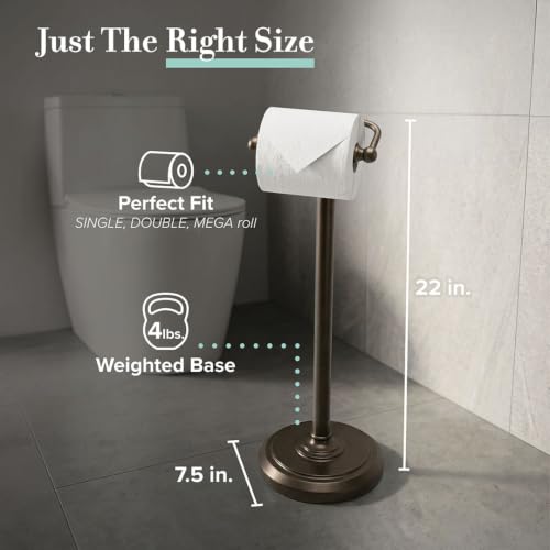 Gatco 1436BZ Toilet Paper Holder Stand, Bronze Finish, Freestanding Bathroom Floor Stand, Weighted Base