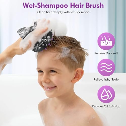 Scalp Massager Shampoo Brush - 4-Pack Scalp Scrubber with Soft Silicone Bristles for Hair Growth & Dandruff Removal & Exfoliator - Ideal for Body Shower & Head Washing for Women Men & Kids - color: Purple+blue+pink+green