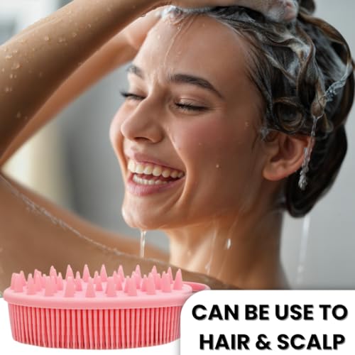 All-in-One Exfoliating Shower Brush – Gentle Silicone Loofah for Sensitive Skin with Dual-Purpose Scalp Massage for Spa-Quality Showers Daily (1pck) (Pink) - color: Pink