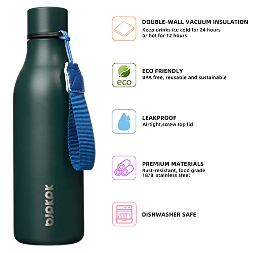 BJPKPK Insulated Water Bottles, 18 oz Stainless Steel Metal Water Bottle with Strap, BPA Free Leak Proof Jugs, Mugs, Flasks, Reusable Thermal Flasks for Sports & Travel, Army Green - color: Army Green, size: 18 Ounces, style: 18oz