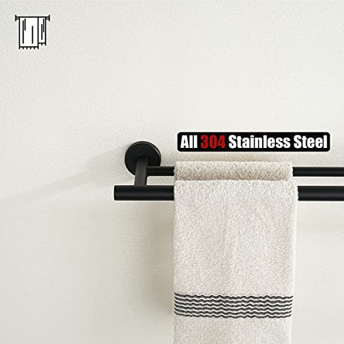 JQK Double Towel Bar Black, 15 Inch 304 Stainless Steel Thicken 0.8mm Towel Rack Holder for Bathroom Washcloths and Hand Towels, Matte Black Wall Mount, Useable Length 12 Inch, TB100L12-PB - color: Matte Black, size: 15 Inch