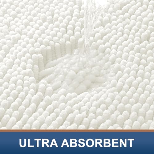 Smiry Luxury Chenille Bathroom Rugs 48x32, Extra Soft and Absorbent Shaggy Bath Mat, Machine Washable, Non-Slip Plush Carpet Runner for Tub, Shower, and Floor, Home Decor Accessories, Ivory - color: Ivory, size: 48'' X 32''