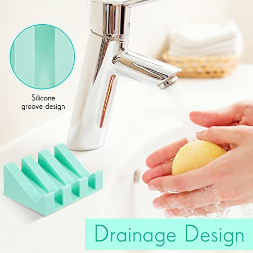 Cunhill 2 Pieces Silicone Soap Dish Self Draining Soap Dish Shower Waterfall Bar Soap Holder Tray with Drain Soap Saver for Kitchen Bathroom Accessories (Turquoise) - color: Turquoise