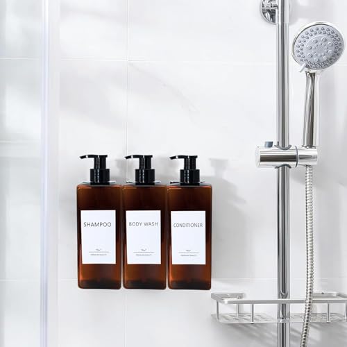 Shampoo and Conditioner Dispenser Set, 6PCS Refillable Shampoo and Conditioner Bottles with Labels, 500ml Soap Dispenser 16.9oz Shower Dispenser Square Pump Bottle for Bathroom and Kitchen - Amber - color: Amber - 6pack 16.9oz