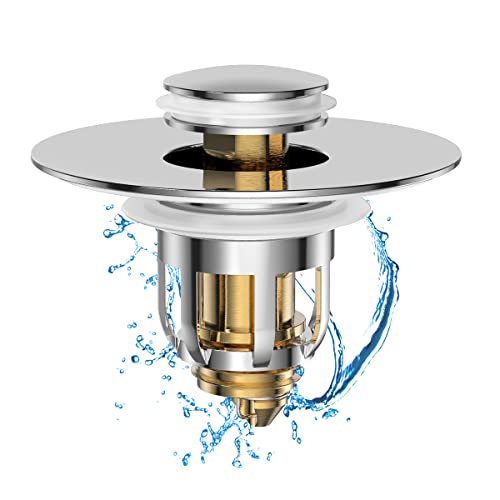 Universal 2 in 1 Bathroom Sink Stopper, Pop Up Bathroom Sink Drain Strainer with Anti-Clogging Filter Basket, Bathroom Drain Stopper Sink Plug for 1.06"-1.65" Basin Drain Holes - color: Chrome Silver