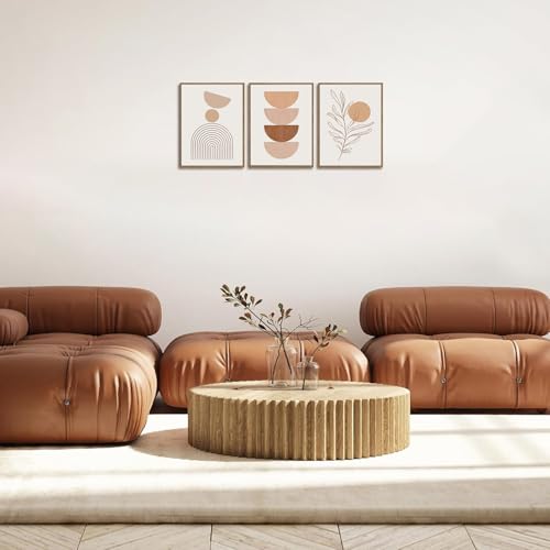 Bwodke Framed Boho Canvas Wall Art Mid Century Modern Prints Set of 3 Neutral Geometric Line Leaf Paintings Decor Minimalist Abstract Pictures Bedroom Living Room Bathroom - color: Boho Beige, size: 12"x16"Natural