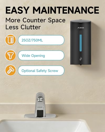 AIKE Classic Automatic Soap Dispenser,25 oz Liquid Wall Mount,MatteBlack Stainless Steel Finish Model AK1205E - color: Matteblack Stainless Steel