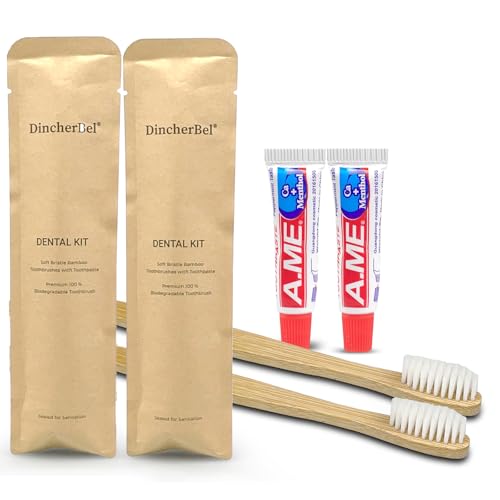 DincherBel Bamboo Toothbrushes Kit Bulk, Disposable Toothbrushes with Toothpaste(6g), Individually Wrapped Toiletries Amenities for Hotel, Airbnb, Homeless, Shelter, Camping and Travel (100 Pack) - style: 100 Pack(Bamboo)
