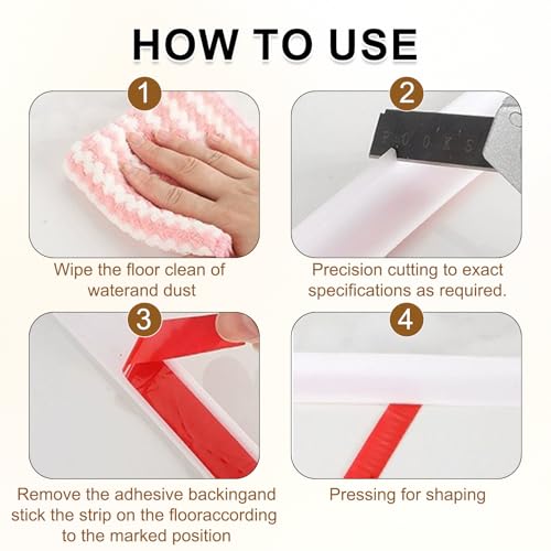 FOURGUN Sealing Strip Collapsible Water Dam Barrier Silicone Waterproof Guard, Dry Wet Separation, Leak-Proof Flexible Seal Strip for Showers/Sinks/Countertops/Kitchen/Homes/Hotels//Gym/bathrooms
