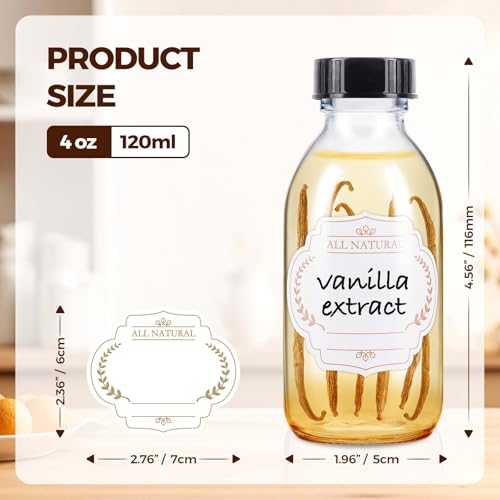 54 Pack 4 oz Clear Glass Bottle with Cap, Empty Glass Bottles for Homemade Vanilla Extract, Essential Oils, Juice, Potion, Syrup, Liquids, Christmas, Holiday Gift - color: Clear