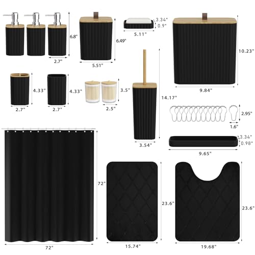 Bathroom Accessory Set - Black Bathroom Set, 27PC Bathroom Accessories Set, Bathroom Sets with Shower Curtain and Rugs, Mini Trash Can, Toilet Brush, Trash Can & Soap Dispenser - size: Bathroom Set&Shower Curtain &Rugs, style: Black