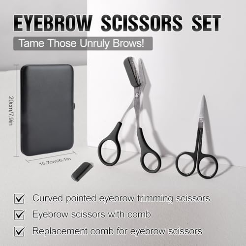 Eyebrow Kit for Men, 17 in 1 Tweezers for Women Facial Hair, Hair Scissors with comb, Eyebrow Trimmer, Brow Brushes, Hair Tools Travel Bag, Professional Grooming Tweezer for Men - color: Black