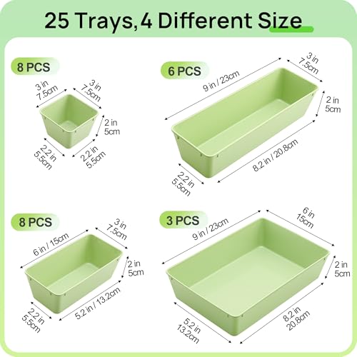 Vtopmart 25 PCS Plastic Drawer Organizers Set, 4-Size Versatile Bathroom and Vanity Drawer Organizer Trays, Storage Bins for Makeup, Bedroom, Kitchen Gadgets Utensils and Office, Light Green - color: Light Green