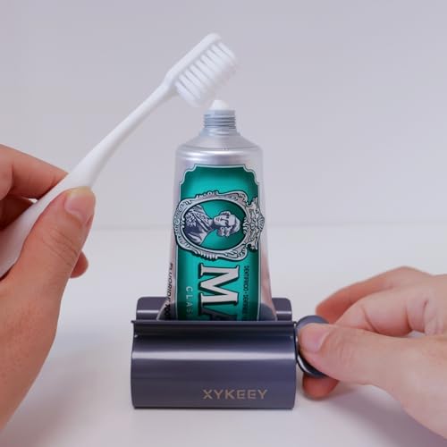 XYKEEY Toothpaste Tube Squeezer - Set of 2 Toothpaste Squeezer Rollers, Metal Toothpaste Tube Wringer Seat Holder Stand (Gray) - color: Gray