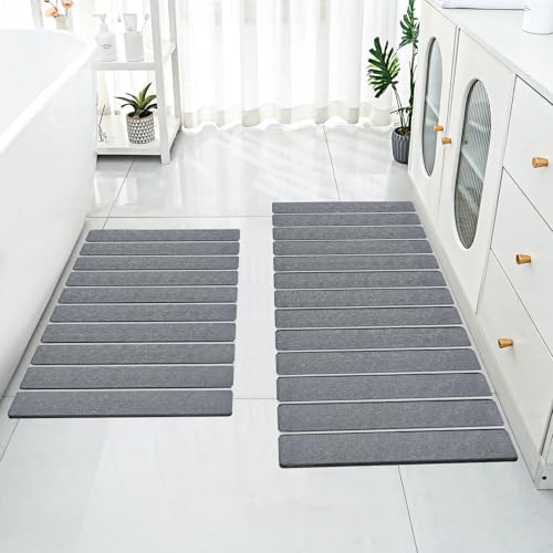 Cuckan 2 Pack Foldable Stone Bath Mats for Bathroom Super Absorbent Diatomaceous Earth Bath Mat Quick Dry Bath Rug Drying Mats with Non Slip Shower Rug Tub Shower Mat - color: Dark Gray, size: Rug 15x24" + Rug 15x32" + 2x Non-slip Mat