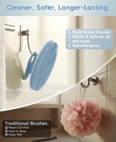2 Pack Soft Silicone Body Scrubber, Exfoliating Skin Massage Shower Brush | Body Wash Bath Dry Skin Brushing Glove Loofah, Fit for Sensitive and All Kinds of Skin(Mint+Blue) - color: Blue+mint