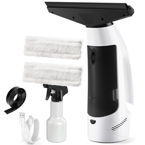 Window Vacuum Squeegee Cordless, Handheld Window Vac with Multi-Purpose Spray Bottle & Microfiber Cloth, Electric Cleaning Tool for Windows, Tiles, Mirror, Countertop, Car Windshield