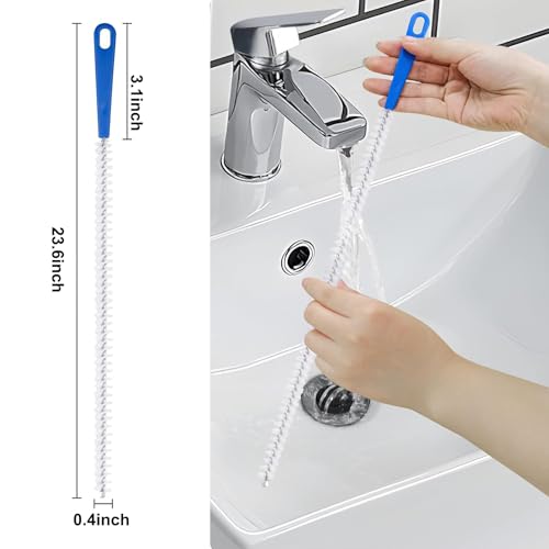 Adove Drain Cleaning Brush 2pack, Long Drain Clog Remover Tool 23.6inch, Pipe Brush Cleaner with Nylon Bristles, Sink Drain Cleaner for Toilet, Kitchen Sink, Bathroom Tub, Shower, and Sewer Drain