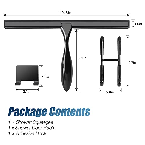 Simtive 12-Inch Shower Squeegee Set, Includes Shower Door Hook and Adhesive Hook, Squeegee for Shower Doors, Mirror and Window, Black - color: Black, size: 12-Inch