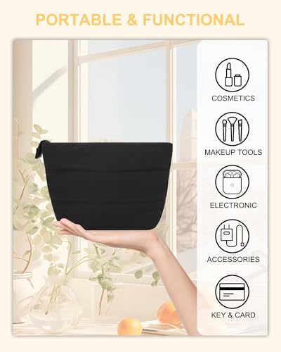Relavel Mini Makeup Bag, Smaller Cosmetic Pouch for Women, Portable Traveling Car Bag for Essentials with Compartments, Cute Toiletry Bag Organizer, Black - color: 01-Black, size: MINI