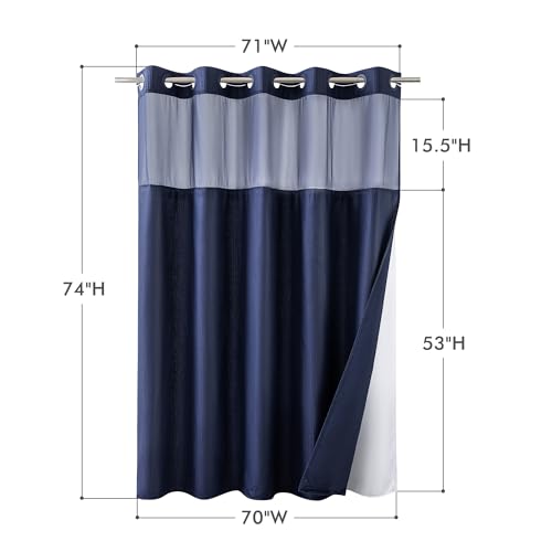 Mrs Awesome No Hook Shower Curtain with Snap-in Liner, Embossed Waffle Design Fabric Shower Curtain for Bathroom, Soft & Lightweight, 71x74, Navy Blue - color: Navy Blue, size: 71"W x 74"L (Pack of 1)