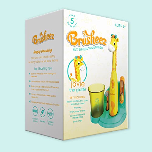 Brusheez Kids’ Electric Toothbrush Set - Safe & Effective for Ages 3+ - Parent Tested & Approved with Gentle Bristles, 2 Brush Heads, Rinse Cup, 2-Minute Timer, & Storage Base (Jovie the Giraffe) - color: Jovie the Giraffe