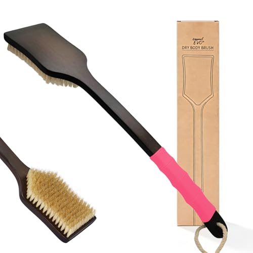 Back Scrubber for Shower,Exfoliating Shower for Men with Long Handle,Dry Brushing Body Brush,Lymphatic Contour for Full Body Exfoliation, Skin Cleansing & Lymphatic Drainage - color: Pink Handle, size: SOFT
