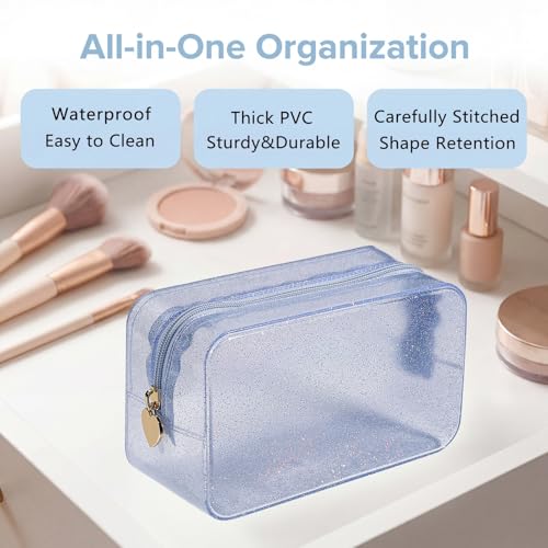 RSRSLEII Stardust Twinkle Jelly Travel Makeup & Toiletry Bag, Waterproof PVC Cosmetic Bag/Case for Women，Zipper SPF Beach Bag for Sunscreen Skincare and Daily Essentials (08Silver) - color: 08Silver