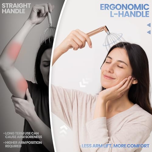 Head Massager Scalp, Vibrating Electric Scalp Massagers, Battery Powered Head Scratchers Massager Whisk Hair Massage Relax Tool with 20 Metal Fingers for Stress Relief, ldeal Gift for Women & Men - color: Rose Gold