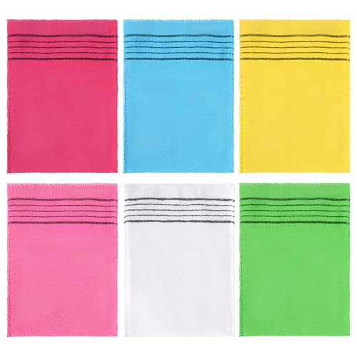 6 PCS Korean Scrub Mitt, Korean Italy Towel Korean Washcloth Exfoliating, Large Exfoliating Gloves Body Scrubber Washcloth for Dead Skin Removal, Home Spa, Multi-Color Set