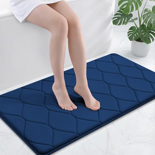Smiry Memory Foam Bath Mat 44''x24'', Ultra Soft Non-Slip Bathroom Rug, Plush Water Absorbent Quick Dry and Machine Washable Floor Mat for Shower, Tub & Home Decor, Navy Blue - color: Navy Blue, size: 44''x24''