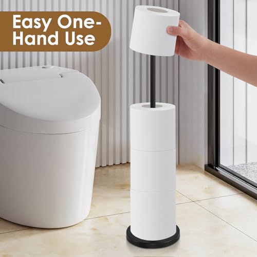 Toilet Paper Holder Stand,Free Standing Toilet Paper Holder with Reserve Function,Rustproof Matte Black Toilet Paper Holders Free Standing,Non-slip&No Drilling Toilet Paper Stand Designed for Easy Use