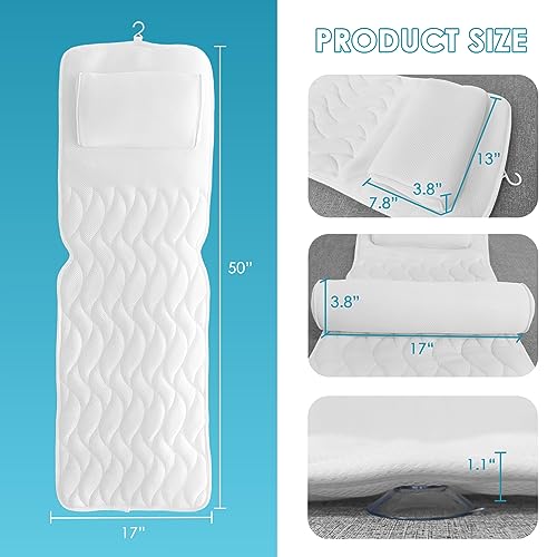 AEROiVi Full Body Bath Pillow with Lumbar Pillow Bathtub Cushion with 14 Suction Cups 3D Air Mesh Fit Any Tub Luxury Bathroom Accessories - size: 50 inch