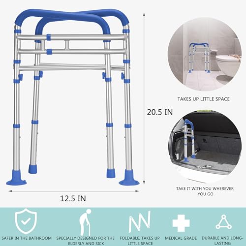 Lianjindun Toilet Safety Rails (350 lb), Adjustable Toilet Frame for Elderly, Seniors, Handicap & Disabled, Foldable Handicap Toilet Handles Fit Any Toilets（Dark Blue） - color: Dark Blue