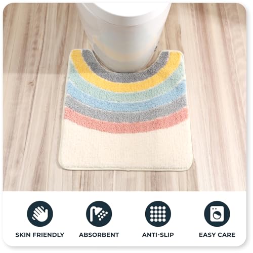 Cute Toilet Rug U Shaped, Microfiber Bathroom Toilet Rugs Non Slip Bath Mat Toliet Rug Machine Washable Absorbent Bathroom Rugs 20 x 22 Inches, Rainbow - color: Rainbow
