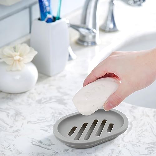 Topsky 4pcs Soap Dish with Drain, Soap Holder, Soap Saver, Easy Cleaning, Dry, Stop Mushy Soap (Grey) - color: Grey 4pcs