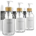 Shampoo and Conditioner Dispenser Wall Mounted Set of 3 Clear Bamboo - No Drill Shower Soap Dispenser for Bathroom Refillable - Spa Hotel Style Accessories by MaisoNovo - color: Clear Bamboo Set of 3