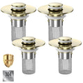 Bathroom Sink Drain Strainer,(4PCS) Pop-up Sink Drain Strainer with Removable Stainless Steel Strainer Basket Hair Catcher, Bathroom Sink Strainer for Bathroom Sink Stopper Replacement - color: 4, Brushed Gold