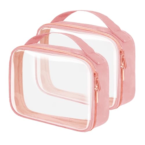 TSA Approved Travel Toiletry Bag,2 Pack Clear Makeup Bags with Handles,Quart Size Clear Cosmetic Bags for Traveling Women,Men,Carry on Airport Airline Compliant Bag,Pink - color: Pink, size: 2 Pack, Medium