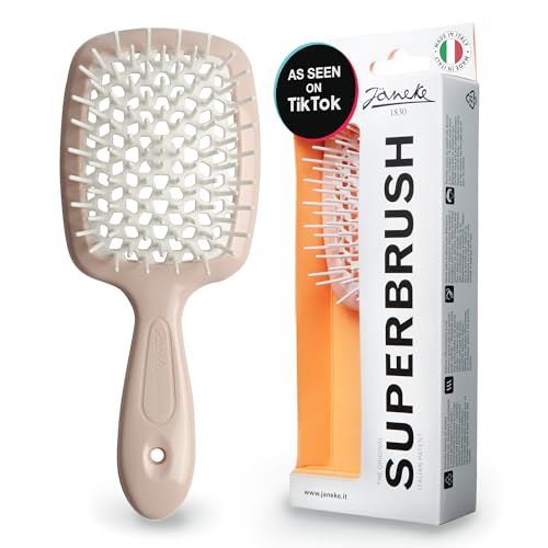 Janeke Superbrush Detangling Brush for Soft Smoothing Hair Brushing with Anti-Static Bristles - Vented Wet Hair Brush for Blow Drying Use - Perfect for Curly, Thick, Wavy, Fine Hair Types (Nude) - color: Nude Superbrush